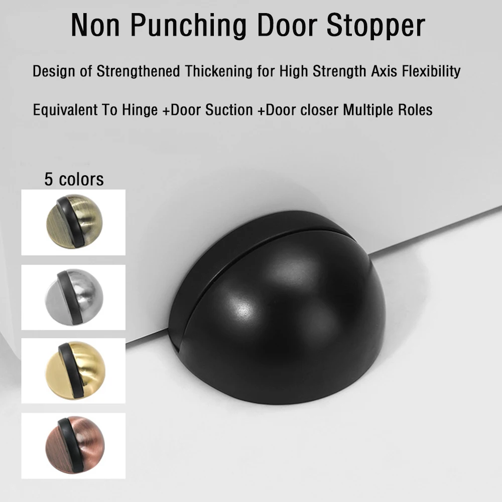1pc Zinc Alloy Rubber Door Stopper Non Punching Sticker Hidden Door Holder Catch Floor Mounted Nail-free Door Stop Hardware