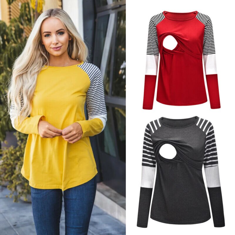 Pregnant Maternity Clothes Nursing Top Breastfeeding Long Sleeve Shirt Size 6-18
