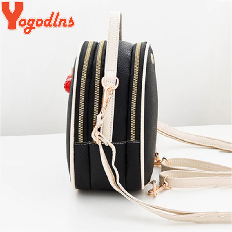 Yogodlns PU Leder Schulter Taschen Frauen Runde Mini Hülse Tasche Crossbody-tasche für Nette Teenger Mädchen Kirsche Pack