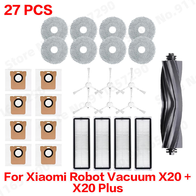 Para xiaomi robô vácuo x20 +/x20 plus saco de pó mop pano acessórios escova lateral principal filtro hepa peças reposição: Laranja