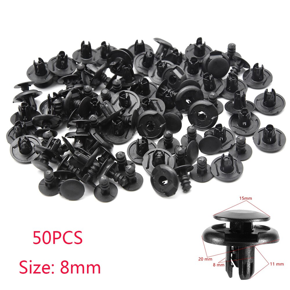8mm/6mm- hulls nagleholder skyv motordeksel 50 stk automatisk støtfanger feste for bildørbekledning panel klips for universalbil: C0082 50 stk 8mm