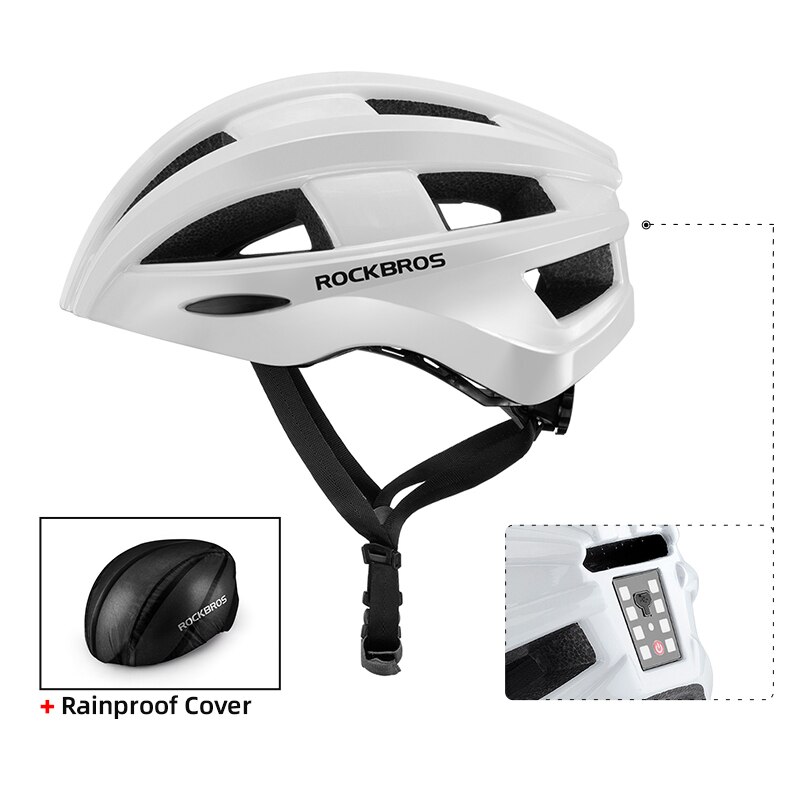 ROCKBROS-casco con luz LED integrada para ciclismo, casco con iluminación trasera, alerta reflectante EPS + PC, para bicicleta de montaña y carretera: ZK-013W 55-60cm