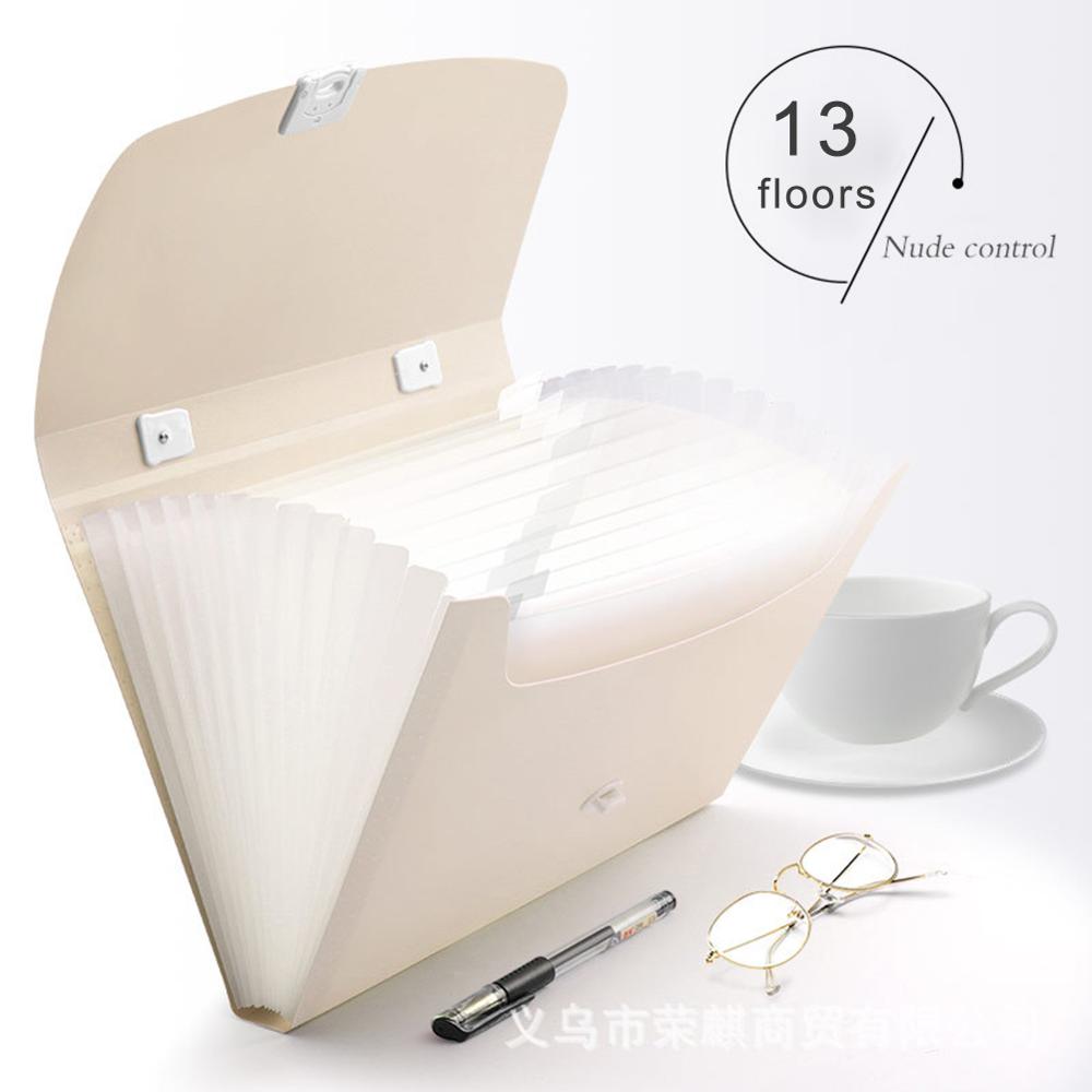 13 Grids Office Document Folder A4 size Paper File Storege Folder Organ Box Bag Handheld Student Test paper Orangizer Bag: Beige