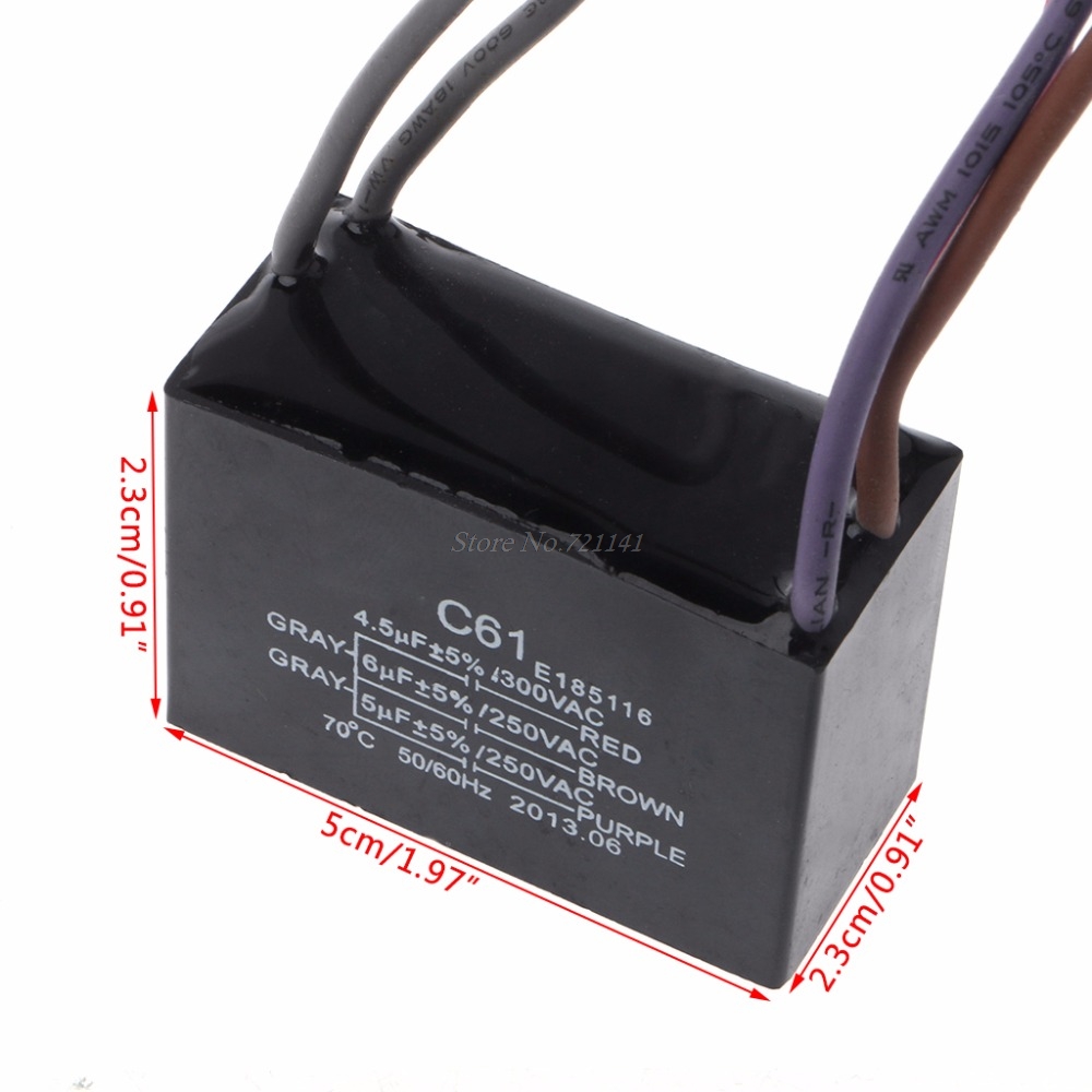 CBB61 Electrical Power Relay Connecting Capacitor 4.5uf+6uf+5uf 250V 5 Wire Trimmer Capacitors