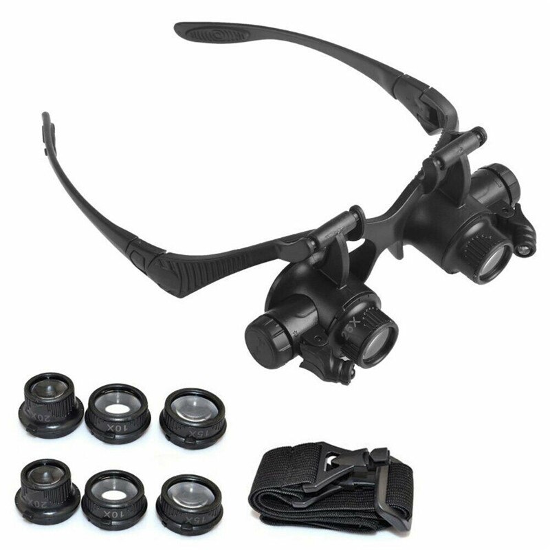 8 Lens Vergrootglazen 10X 15X 20X 25X Eye Sieraden Horloge Reparatie Vergrootglas Bril Met 2 Led-verlichting Microscoop: Default Title