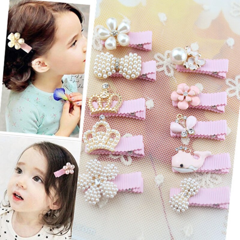 Korean Children's Pearl Hairpin Baby Hair Clips All-Inclusive Cloth Baby Girl Hair Accessories Birthday for Kids Crown