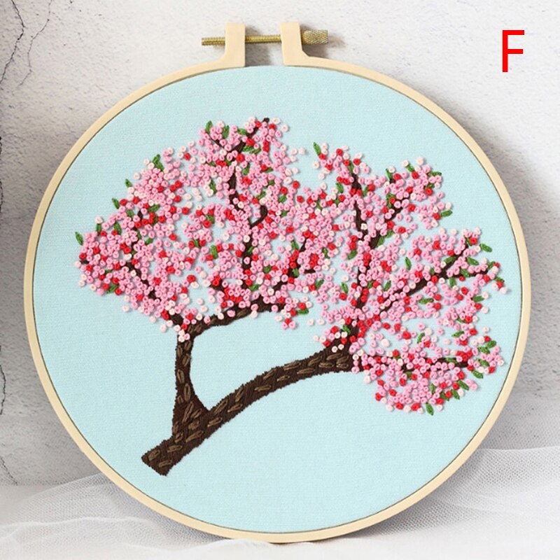 DIY Embroidery Plants Cherry Tree Handwork Needlework for Beginner Cross Stitch Kit Ribbon Painting Embroidery Hoop Home Decor: 6