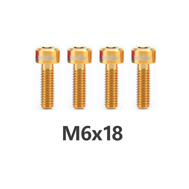 RISK 4pcs M6x16/18/20mm 4 Colors Titanium Alloy Bicycle Disc Brake Clamp Bolt Suit For SLX XT MTB Bike Device Fixed Screw Bolts: M6x18mm  Golden