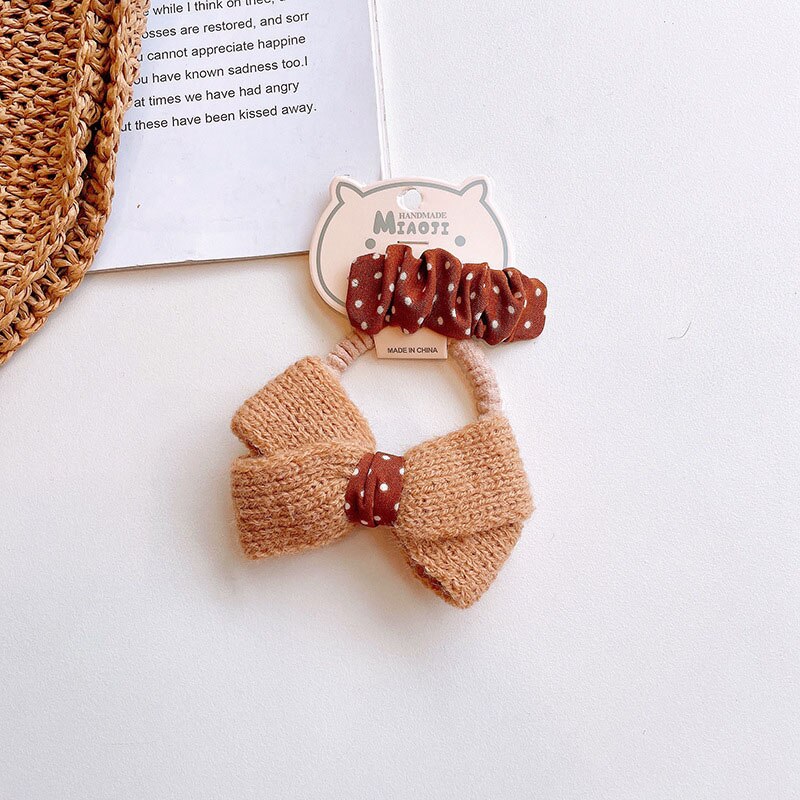 2 unids/lote de pinzas para el pelo con lazo de punto para niña, lazos elásticos para el pelo, horquillas, accesorios para el cabello para bebé: coffee