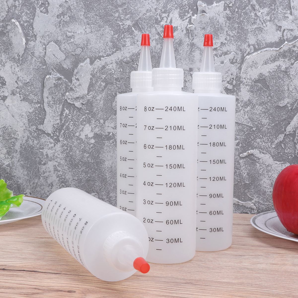 4PCS Kunststoff Gekippt Flasche Salat Squeeze Flasche mit Rot Deckel Durable Küche Salat Squeeze Werkzeuge