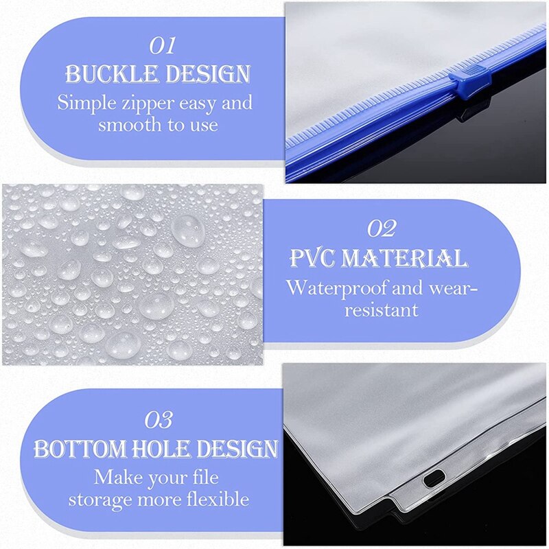 PPYY-A4 Binder Pockets 3 Holes Binder Folders Binder Pouch Folders 3-Ring Binder Loose Leaf Bags PVC Document Filing Bags