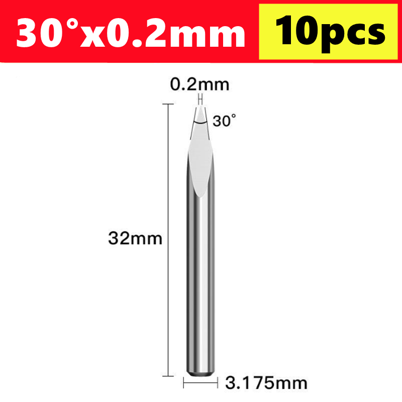 10 Uds broca de grabado CNC brocas de grabado piramidal de 3 bordes vástago de 3.175mm 20-90D fresa de extremo de carburo fresa de broca enrutadora CNC: 31 mm