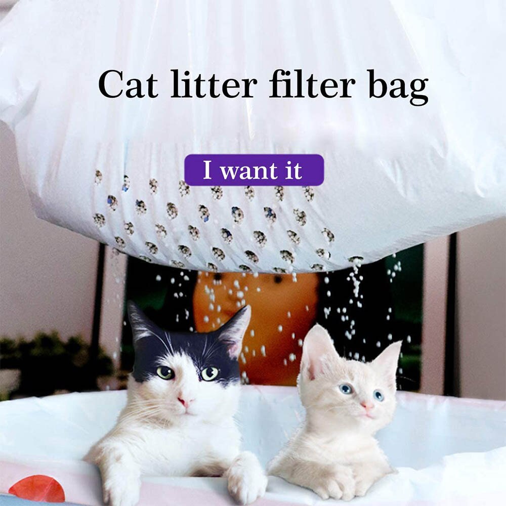 Bolsas desechables para arena de gatos, rollo de 7 Uds. De bolsas gruesas para arena de gatos domésticos, con cordón ajustable, bolsas para limpieza