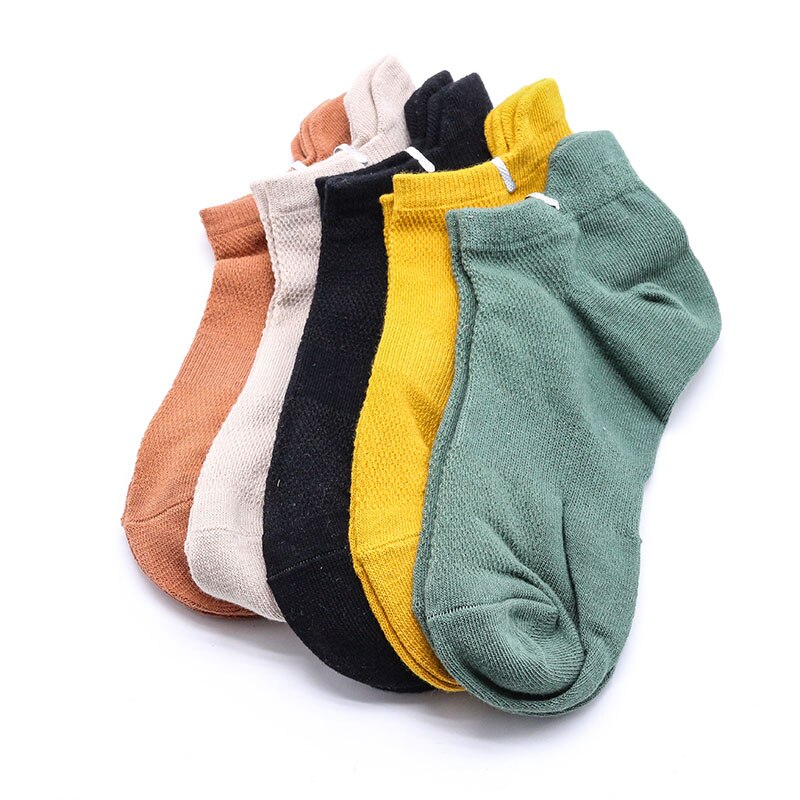 5 Pairs Zomer Mannen 100 Katoen Korte Mesh Sokken Man Harajukcomfortable Effen Kleur Casual Enkelsok Mannelijke Netto Sneaker Sok