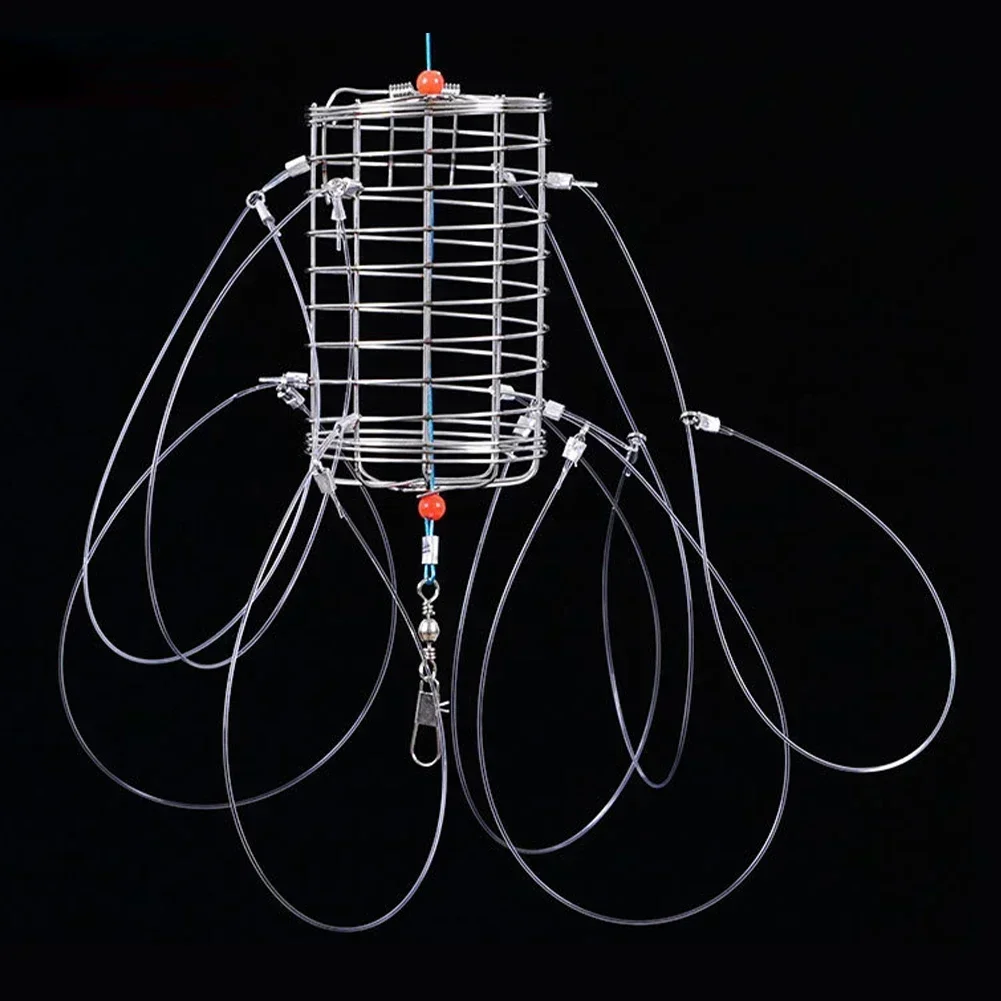 Crab Catching Tool Lure Trap Stainless Steel Bait Cage Fish Cage Feeder Fishing Tackle Suitable Crab Shrimp Crawfish Trap Cage: Red