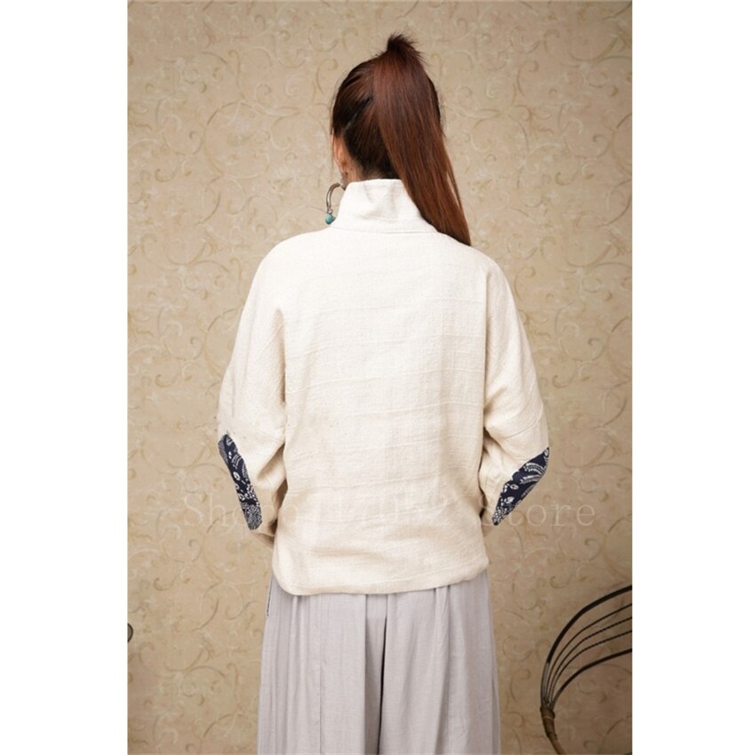 Traditionelle Chinesische Frau Mantel retro Stehkragen Seetang Anzug Baumwolle Ethnische lässig Schnalle Jacke Frauen China Hanfu Spitzen Shirt