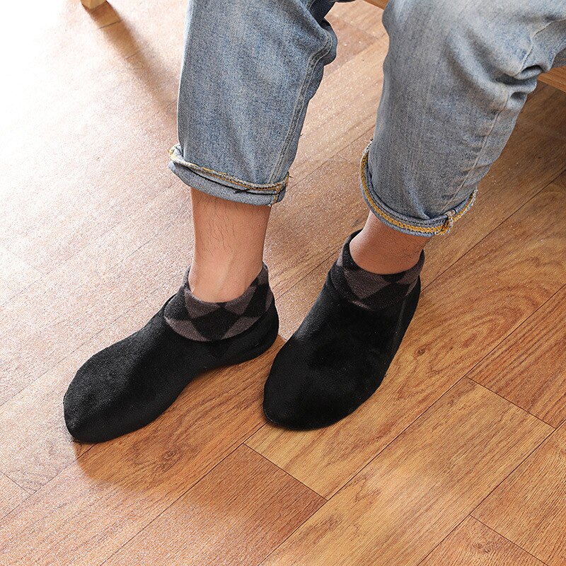 Non Slip Socks Tile Wood Floors Anti-Skid Crew Grip Socks Warmth And Velvet Thickening Autumn And Winter For Adults