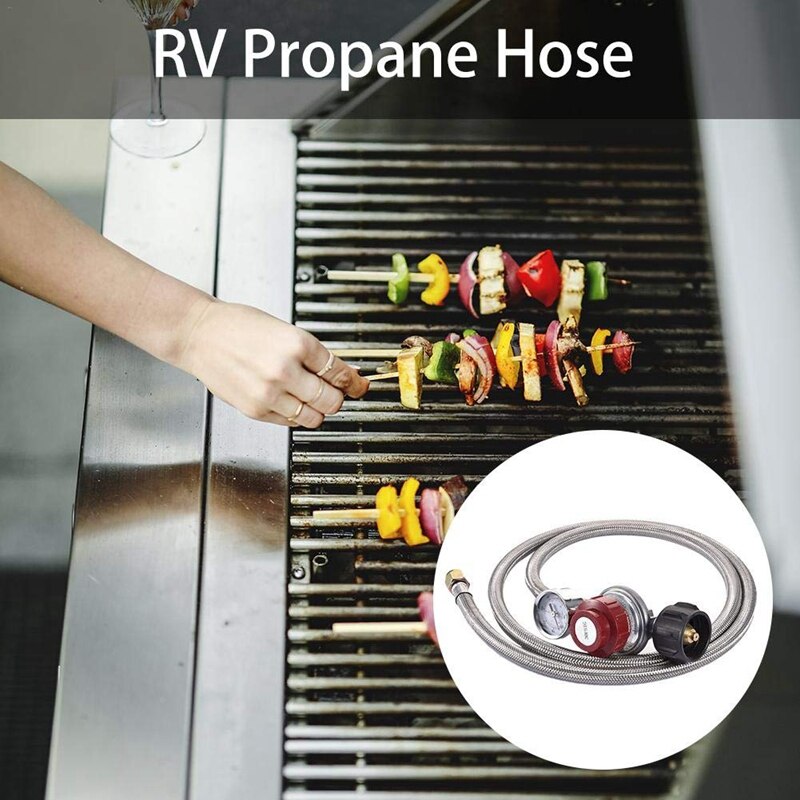 0~30 Psi Propane Regulator High Pressure Gas Regulator Adjustable Braided 3/8 Inch Flare Swivel Nut Hose Connector With Gauge