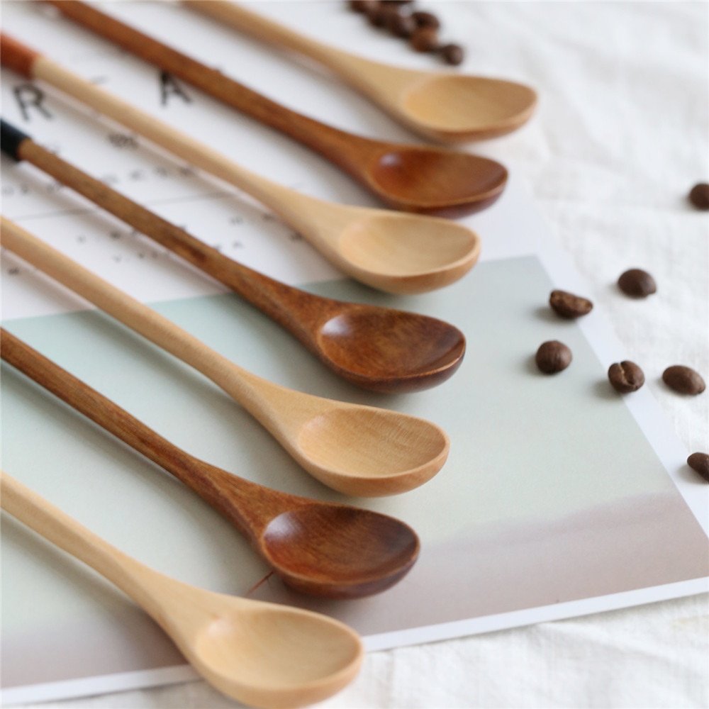Wooden Spoons Large Long Handled Spoon Kids Spoon Wood Rice Soup Dessert Spoon Coffee Tea Mixing Tableware 20 X 2.8X 1 cm
