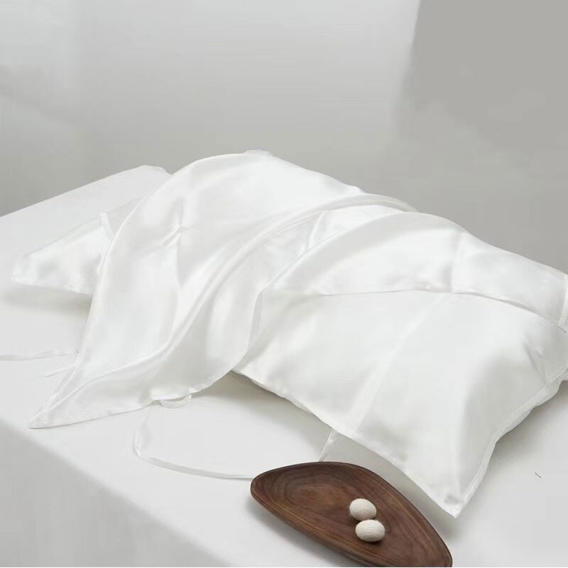 2 Stuks Zijde Kussen Handdoek Zware Zijden Kussen Handdoek 100% Moerbei Zijde Satijn Zijde Kussen Pure Kleur Stropdas Om De kussen 19 Momme: 2 Ivory white