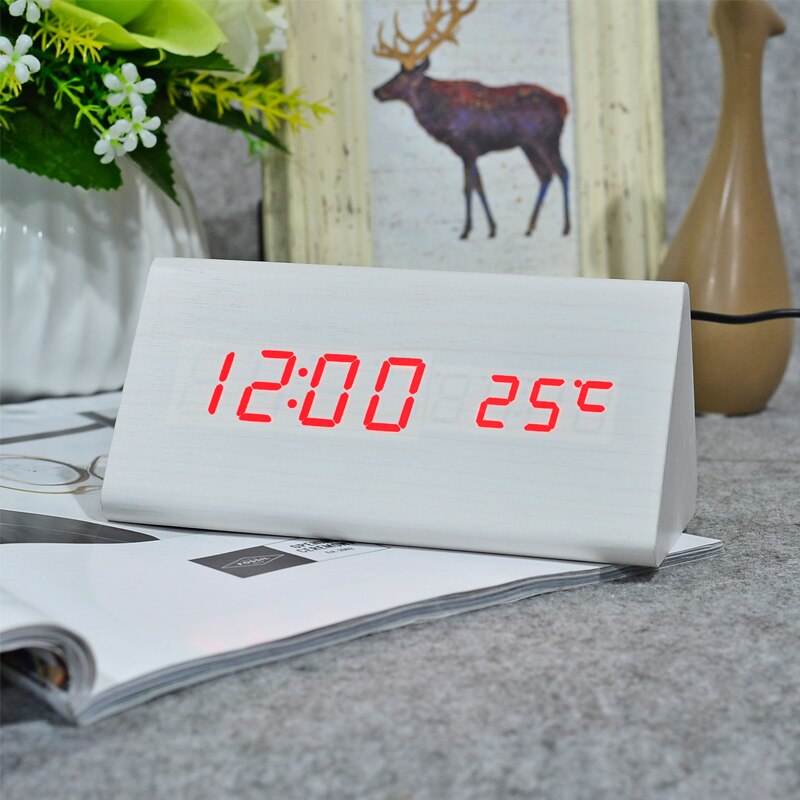 FiBiSonic Holz Digital LED Wecker Klang Kontrolle Holz Wecker LED Tisch Uhr Temperatur Kalender Uhr