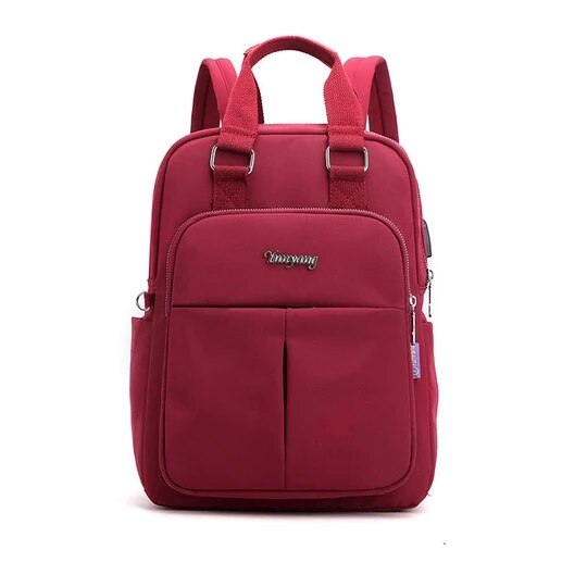 Stevige damesrugzakken met grote capaciteit, multi-pocket damesrugzak, merk schooltas voor tienermeisjes: Bordeauxrood