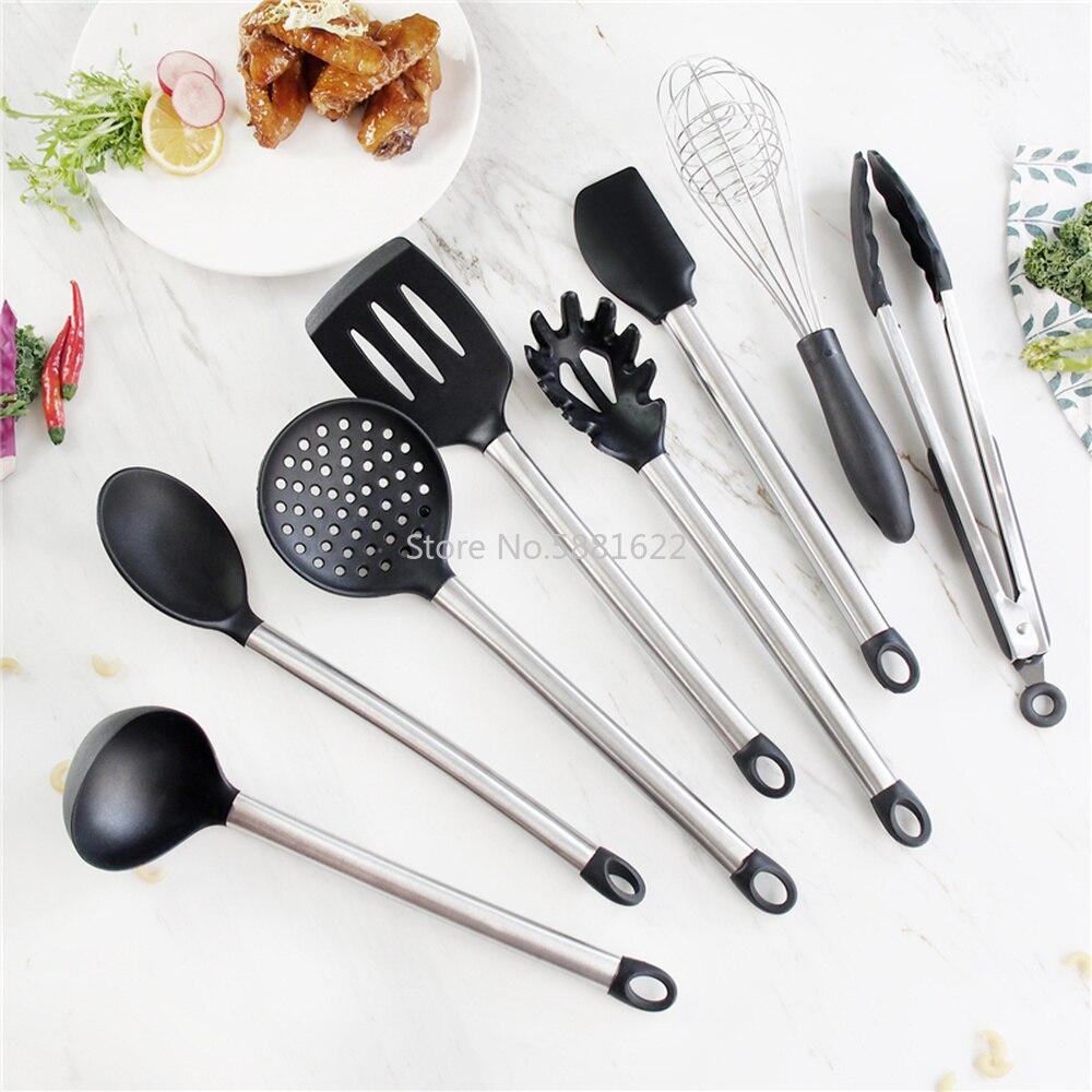 Gray Silicone Kitchen Set 8/9pcs Kitchen Utensils Set Stainless Steel Handle Non-stick Pan Spatula Cooking Utensils Kitchenware