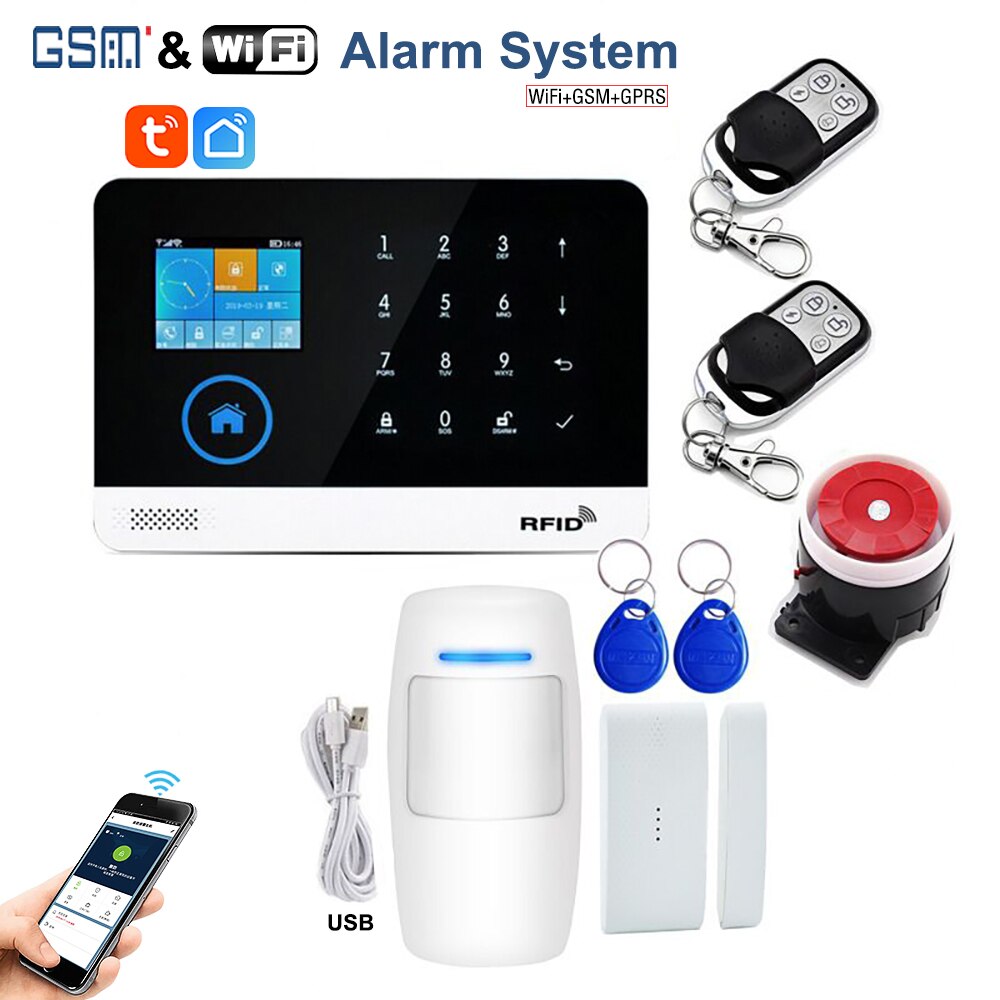 Tuya.-SmartLife APP cable RFID inalámbrico antirrobo de seguridad sistema de alarma WIFI/GSM Alexa Google Compatible sirena de Kit Sensor