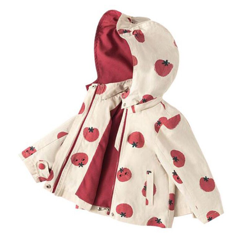 Meisjes Herfst Windjack Koreaanse Versie Van Fruit Print Lange Mouwen Bovenkleding Winter Kinderen Peuter Jas