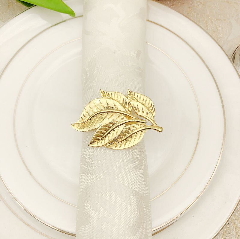 SHSEJA – anneau porte-serviette exquis, décoration de table, feuille d'or, boucle de serviette, anneau en alliage, dîner fête de mariage, 10 pièces/lot: Or