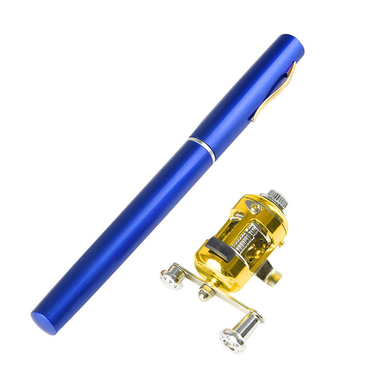 Mini telescopische draagbare zakvispen aluminiumlegering hengel molen: Blauw