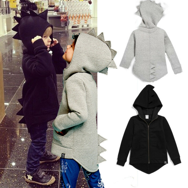 Småbarn barn pojke kläder pojkrock söt dinosaurie dragkedja sweatshirt hoodies tecknad träningsoverall vår höst 1-7t kläder