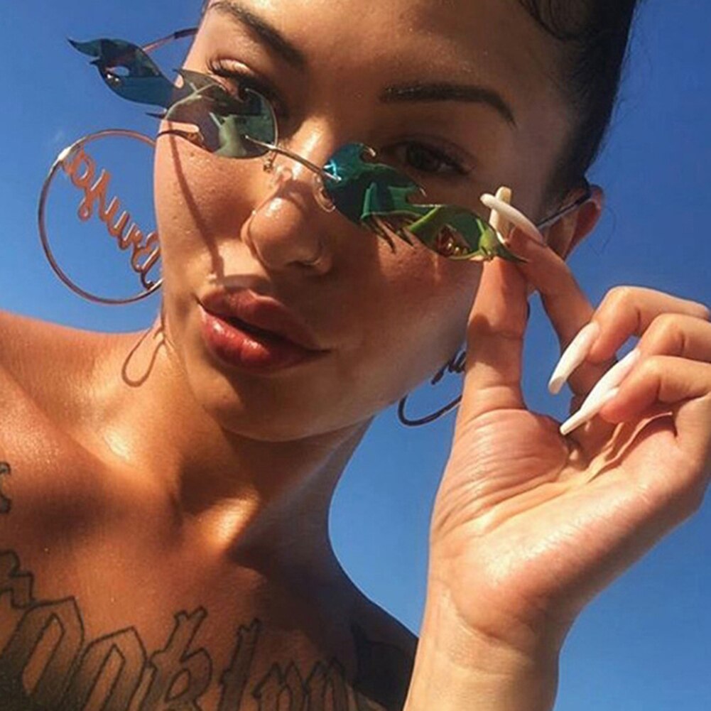 Palo liekki aurinkolasit naiset miehet brändi rimless aalto silmälasit ylellisyys trendit kapeat aurinkolasit streetwear