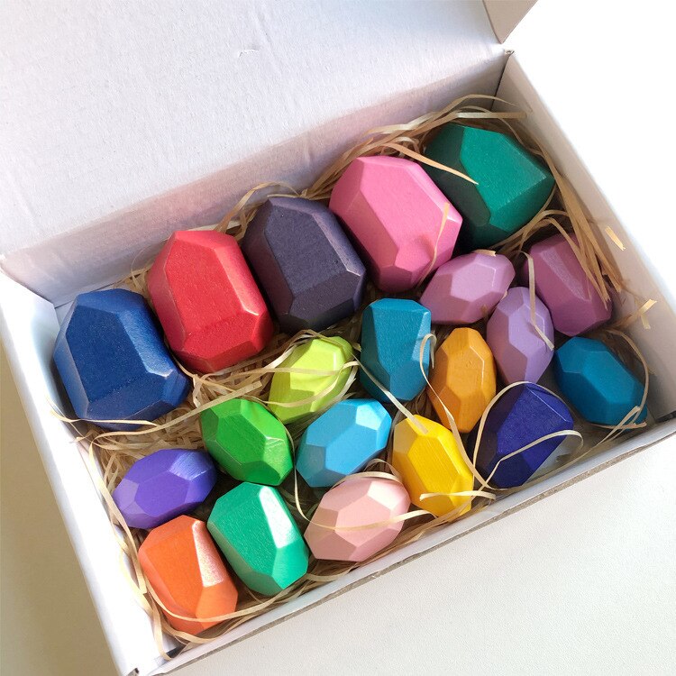 Giocattolo per bambini blocchi di legno creativo stile nordico Montessori giocattoli educativi colorati gioco impilabile bilanciamento pietra arcobaleno per bambini: M 20PCS