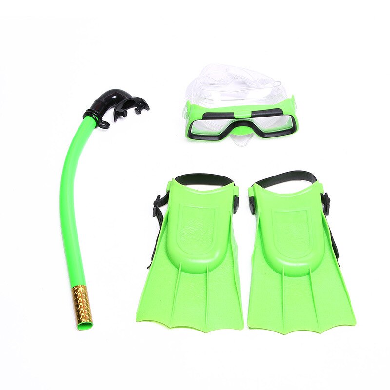 Barn silikon snorkel mask simglasögon dykning undervattens scuba masker snorkel dyk fenor set barn 3 st dykutrustning: Grön