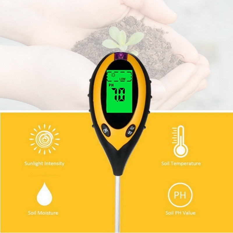 4 in 1 Soil Ph Meter Soil Tester PH Moisture Meter Temperature Sunlight Intensity Measurement Analysis Acidity Alkali