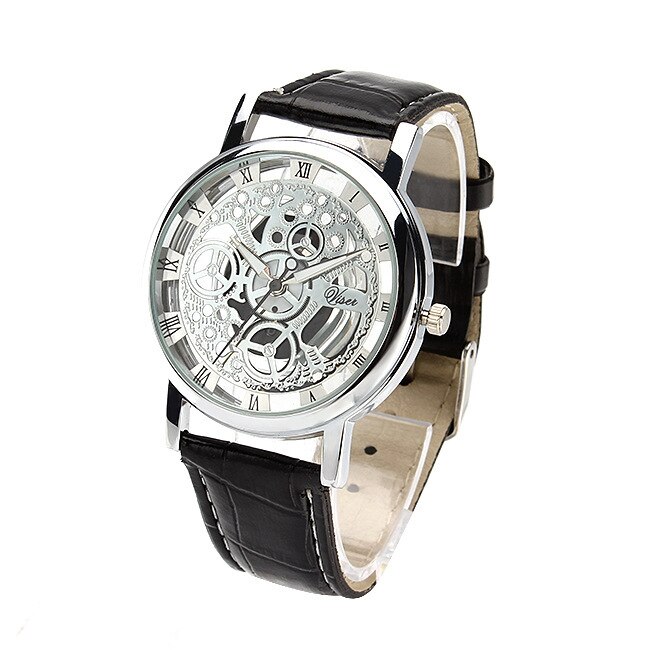 Foloy Watch For Men PU Leather Band Hollowing out Analog Alloy Quartz Wrist Watches Men Watch Clock: 11
