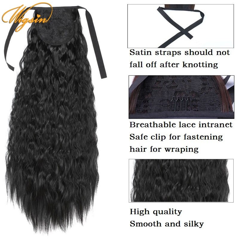 WIGSIN 22Inch/32Inch Syntheic Afro Kinky Curly Drawstring Ponytail Hair Extensions Natural Black Brown Hairpiece for Women