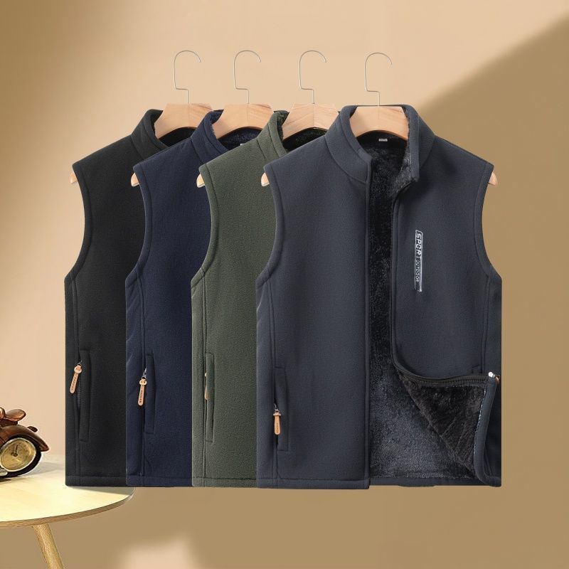 Warme vestjas voor heren Polar Fleece Winddicht Outdoor Multi Pocket Sport Mouwloos jack Casual dik vest met letterprint