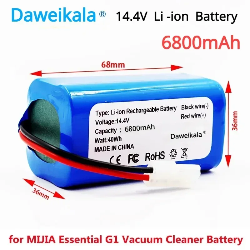2025 novo 18650 bateria 14.4v 6800mah bateria de íon de lítio, adequado para xiaomi g1 mi essencial mjstg1 robô aspirador de pó