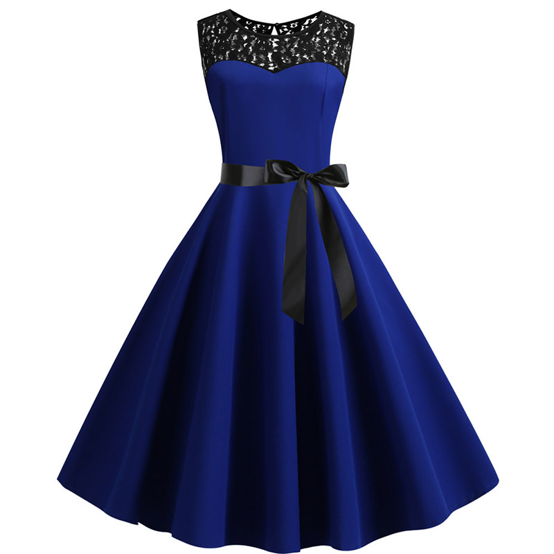 Party Dress Women Summer Lace Vintage Vestidos 50s 60s Rockabilly Swing Dress Casual Midi Dresses