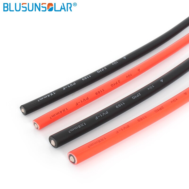 2 pec/lot SolarCable PV Wire Extension with SOLAR Connector Solar PV Cable Copper Wire 6/4/2.5 mm2 10/12/14 AWG