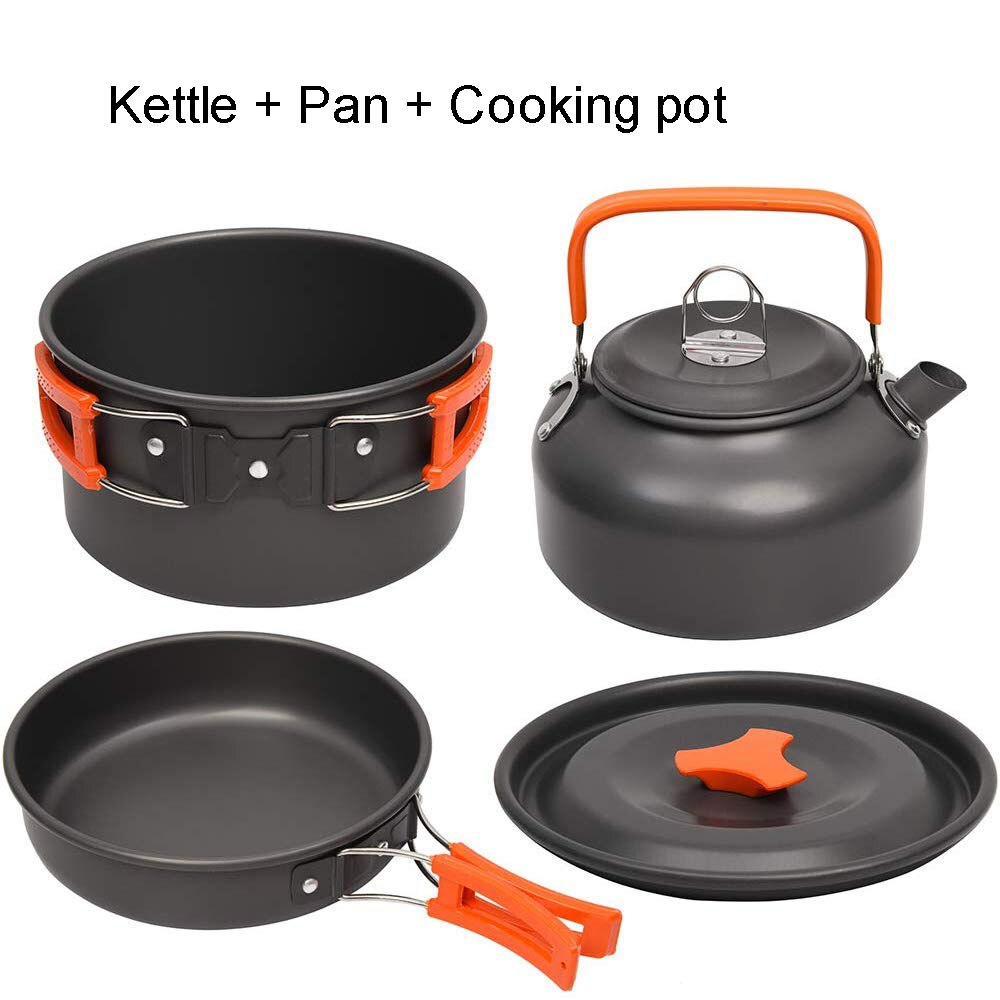 Kit d'ustensiles de cuisine pour le camping en extérieur, en aluminium, bouilloire à eau, casserole de voyage, randonnée pique-nique, barbecue BBQ, équipement de cuisson: 3-piece set Red