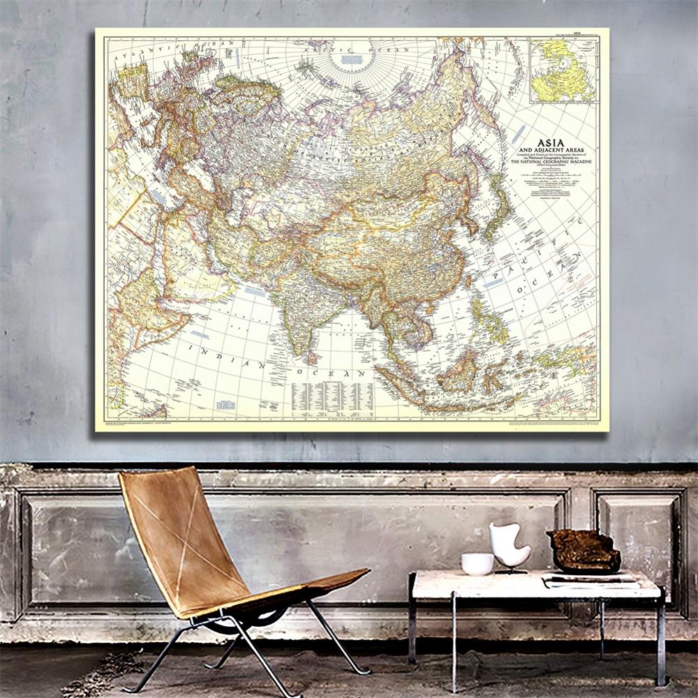 A1 Size Spray Painting Map Of The World 1951 Edition Wall Map Of Asia And Adjacent Areas For History And Geographic Research