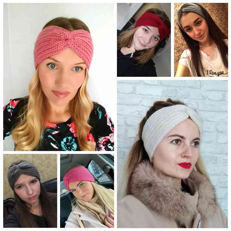 Winter Quer Knoten Stirnband Einfarbig Gestrickte Warme Haarband Dame Weibliche Haar Zubehör Wärmer Ohr Häkeln Elastische Haar Bands