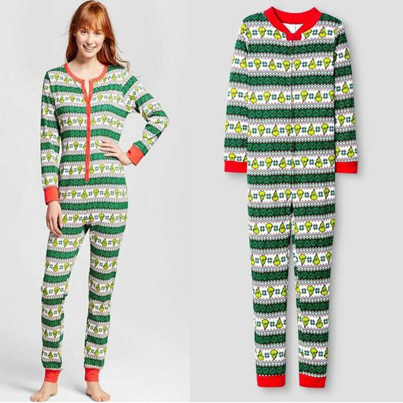 Familie matchende julepyjamas jumpsuit stribe jule nattøj nattøj