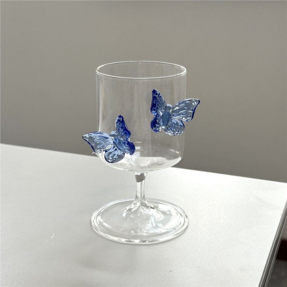 Light Luxury Glass Goblet With Butterfly Ornament Heat-Resistant Stripe Wine Glass Household Cold Drink Glasses Party Supplies