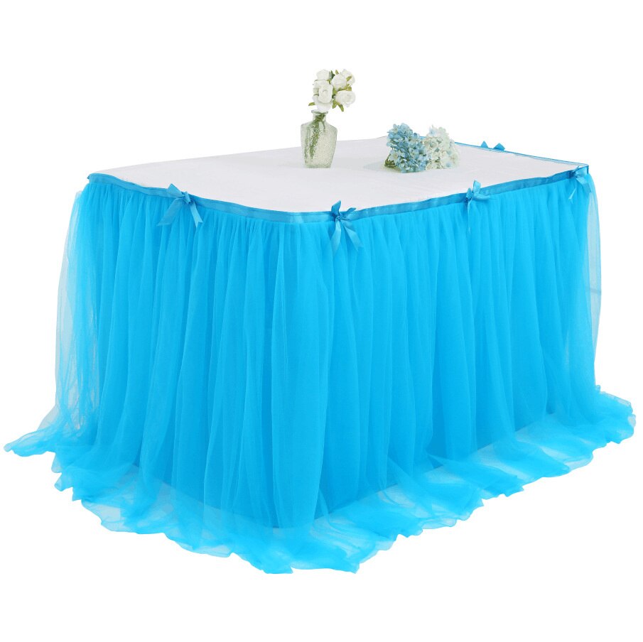 Tutu Tulle Table Skirt Tableware Lace Cover Baby Shower Home Decor Table Skirting Birthday Party decor Wedding table petticoat: Blue 1