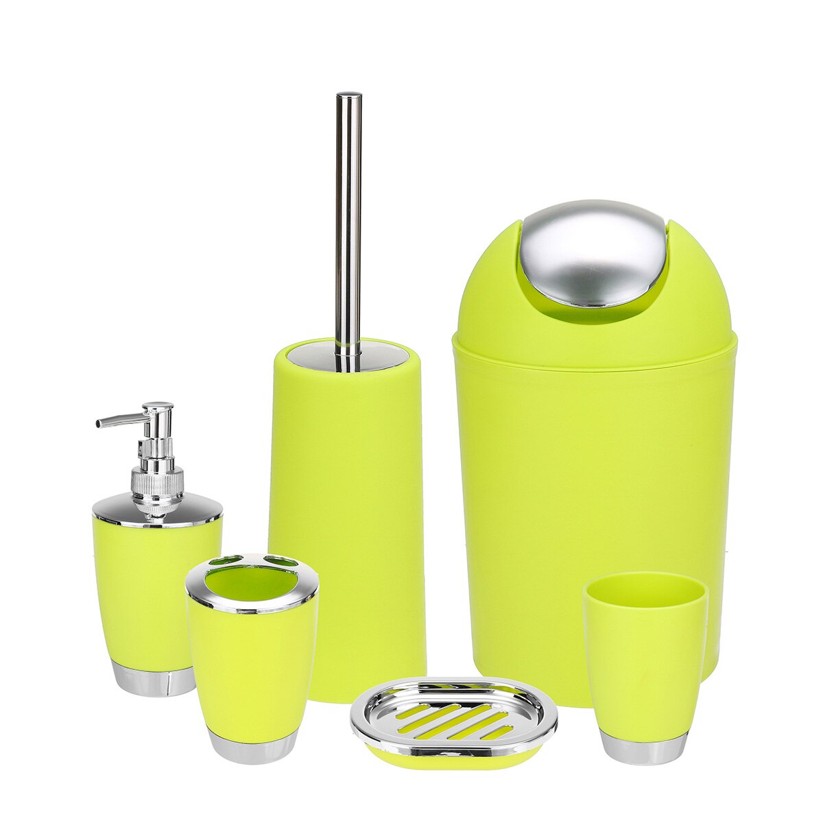 6pcs Bathroom Toiletries Organizer Set Creatived Storage Lotion Bottle Toothbrush Storage Box Mug Cup Trash Can Organizer Set: Light Green