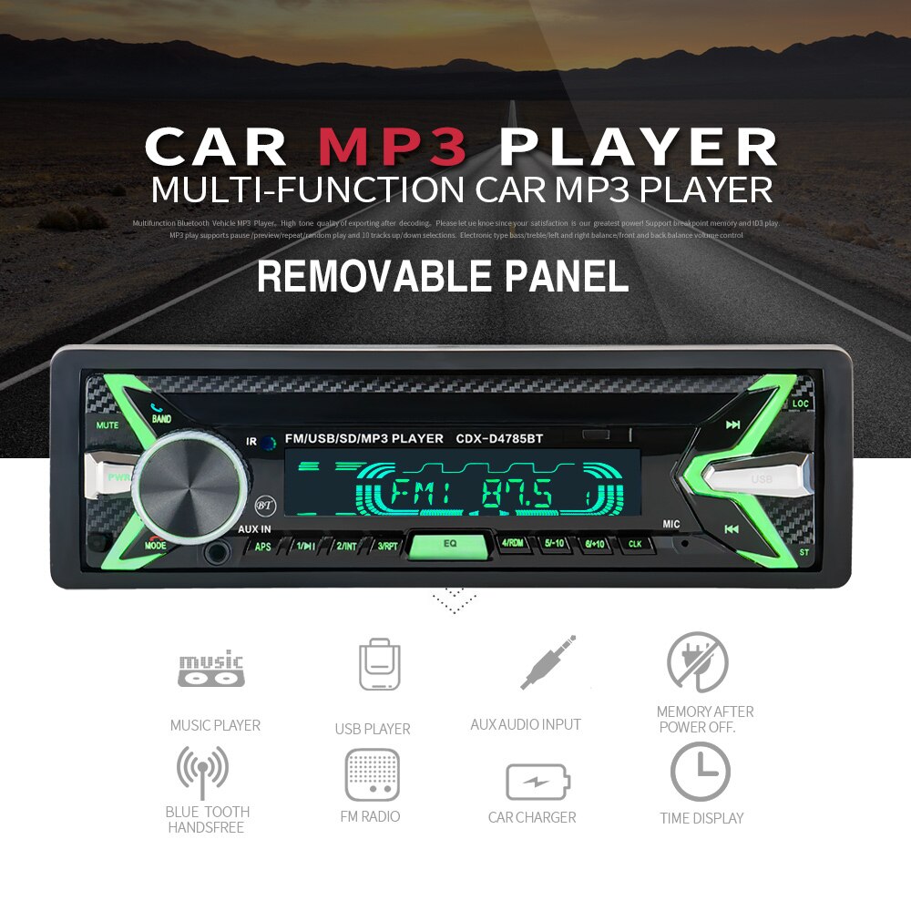 Detachable Car Radio MP3 USB Bluetooth Autoradio 1 Din Stereo Audio SD FM Tuner High Power with Wireless Remote Controller